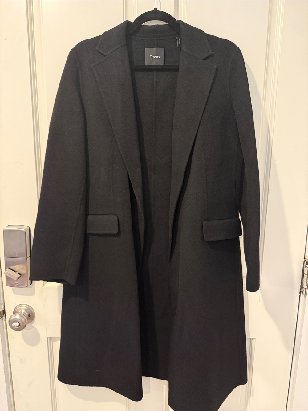 Theory Black Wool Trench Coat with Notch Lapel